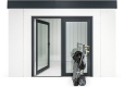 Garden house with double panoramatic door for garden equipment